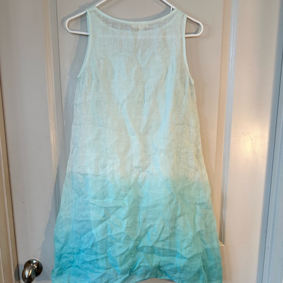 Eileen Fisher Blue Teal Ombré Linen Sleeveless Shift Dress, Size Small Petite - Picture 7 of 10